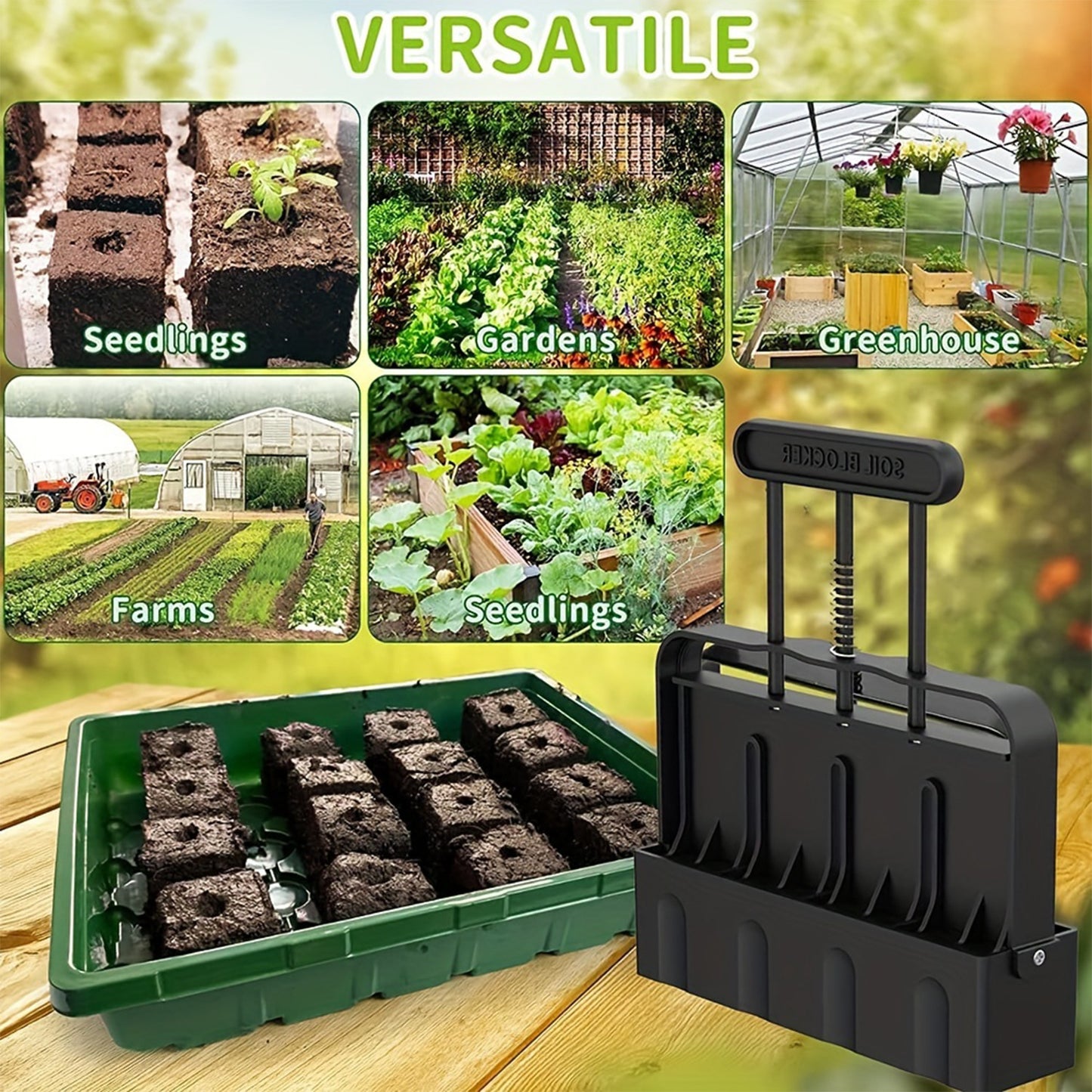 5x5 Soil Block Maker - Durable Handheld Gardening Tool for Seed Starting V888-ELOSUNG16207