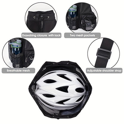 Black Mesh Drawstring Backpack - Lightweight Sports and Beach Bag with Pockets V888-ELOSUNG16220