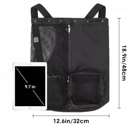 Black Mesh Drawstring Backpack - Lightweight Sports and Beach Bag with Pockets V888-ELOSUNG16220