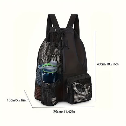 Purple Mesh Drawstring Backpack - Lightweight Sports and Beach Bag with Pockets V888-ELOSUNG16226