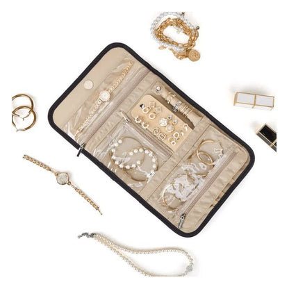 Pink Travel Jewelry Organizer - Compact Roll-Up Storage Bag with Multiple Compartments V888-ELOSUNG16234