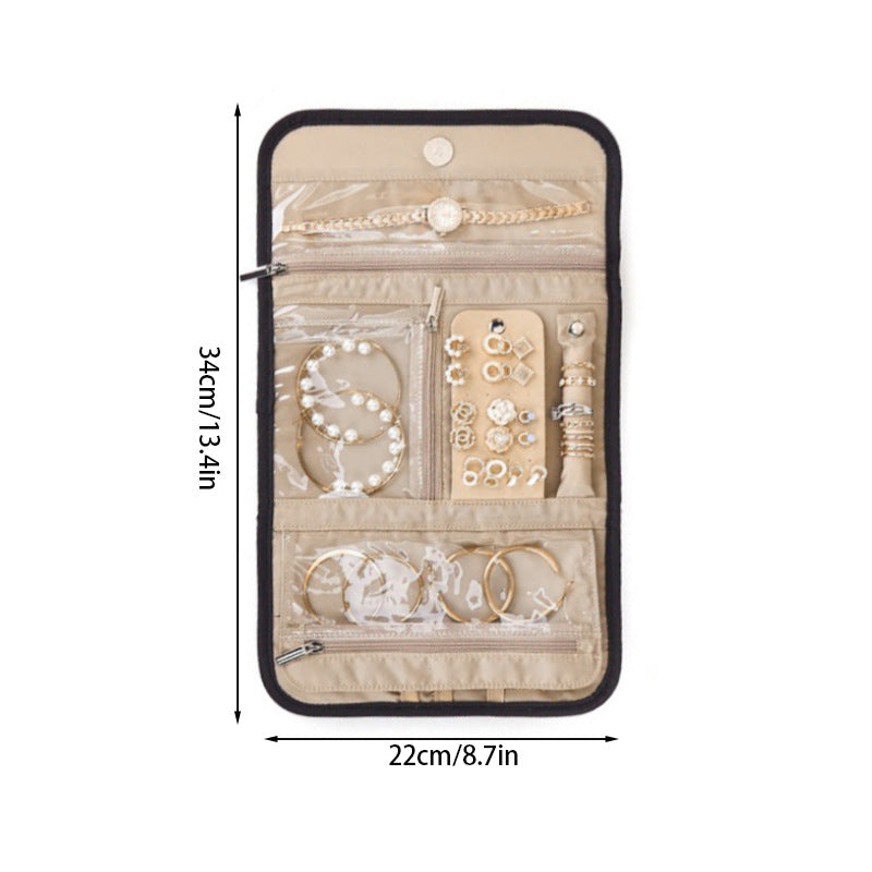 Pink Travel Jewelry Organizer - Compact Roll-Up Storage Bag with Multiple Compartments V888-ELOSUNG16234