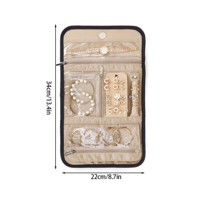 Pink Travel Jewelry Organizer - Compact Roll-Up Storage Bag with Multiple Compartments V888-ELOSUNG16234