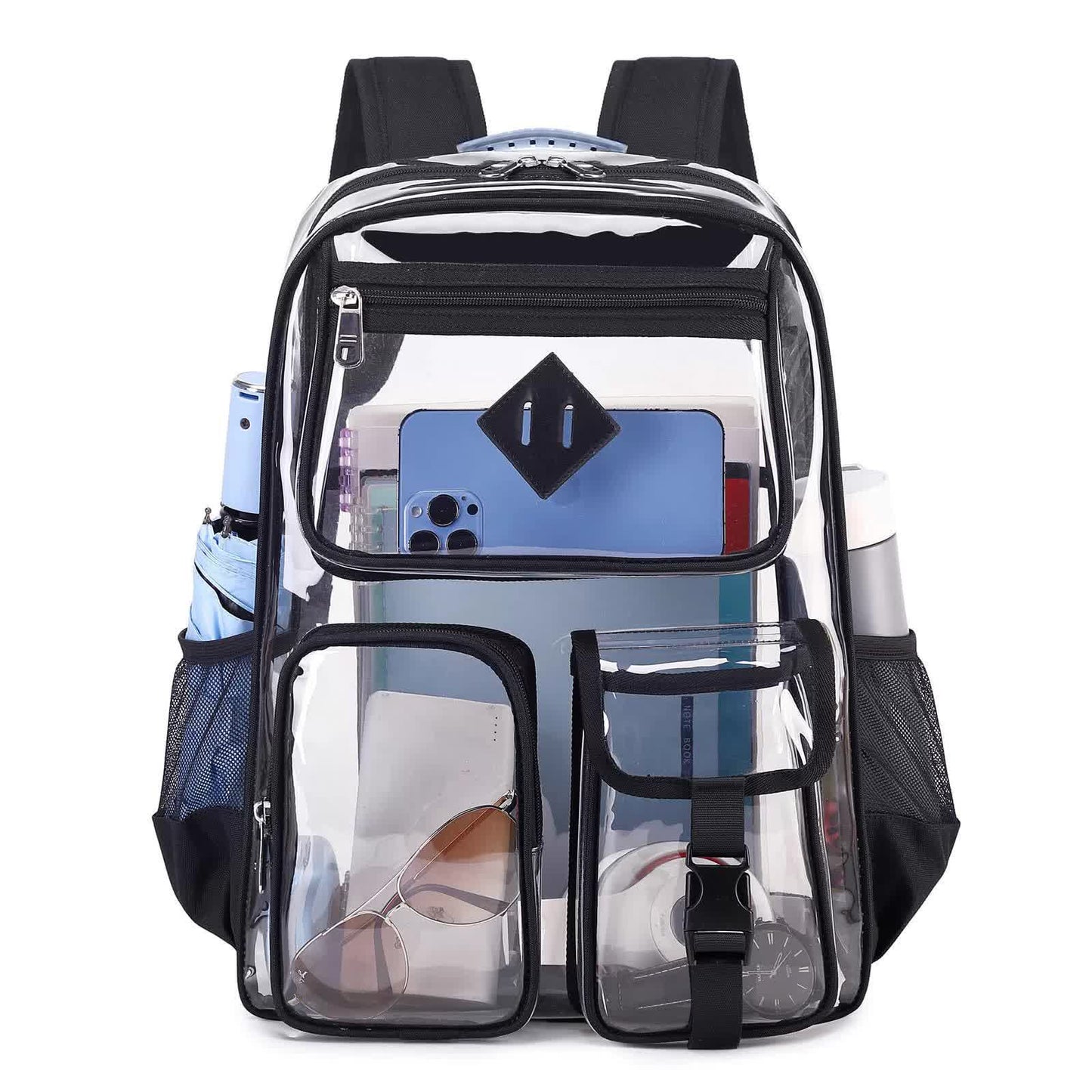 Black Clear Transparent Backpack - Stylish PVC School Bag with Multiple Pockets V888-ELOSUNG16248