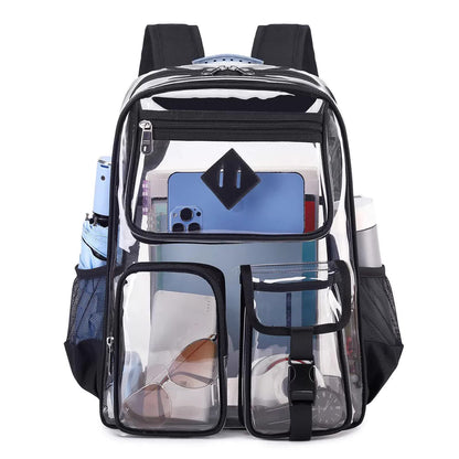 Black Clear Transparent Backpack - Stylish PVC School Bag with Multiple Pockets V888-ELOSUNG16248