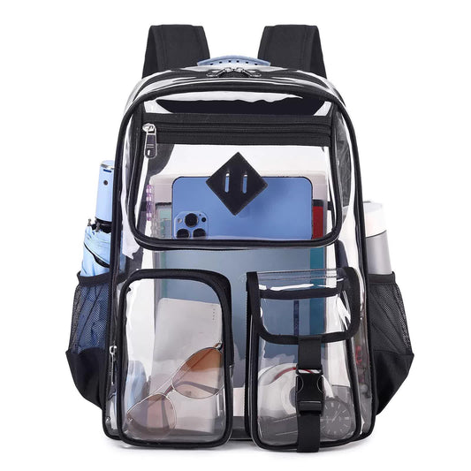 Black Clear Transparent Backpack - Stylish PVC School Bag with Multiple Pockets V888-ELOSUNG16248