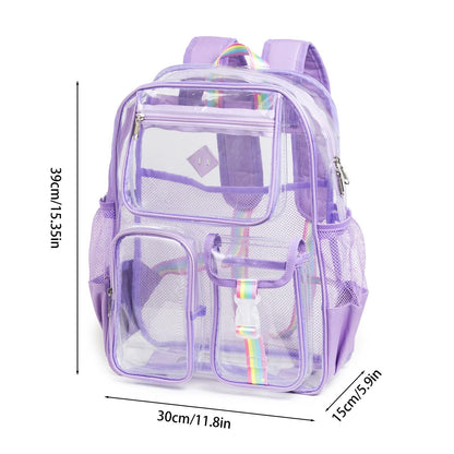 Black Clear Transparent Backpack - Stylish PVC School Bag with Multiple Pockets V888-ELOSUNG16248