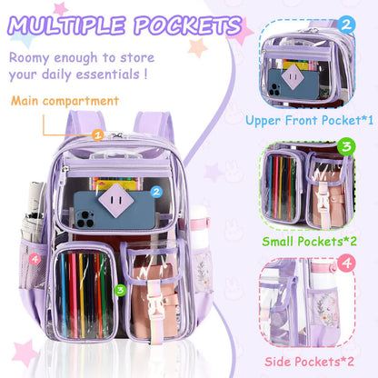 Black Clear Transparent Backpack - Stylish PVC School Bag with Multiple Pockets V888-ELOSUNG16248