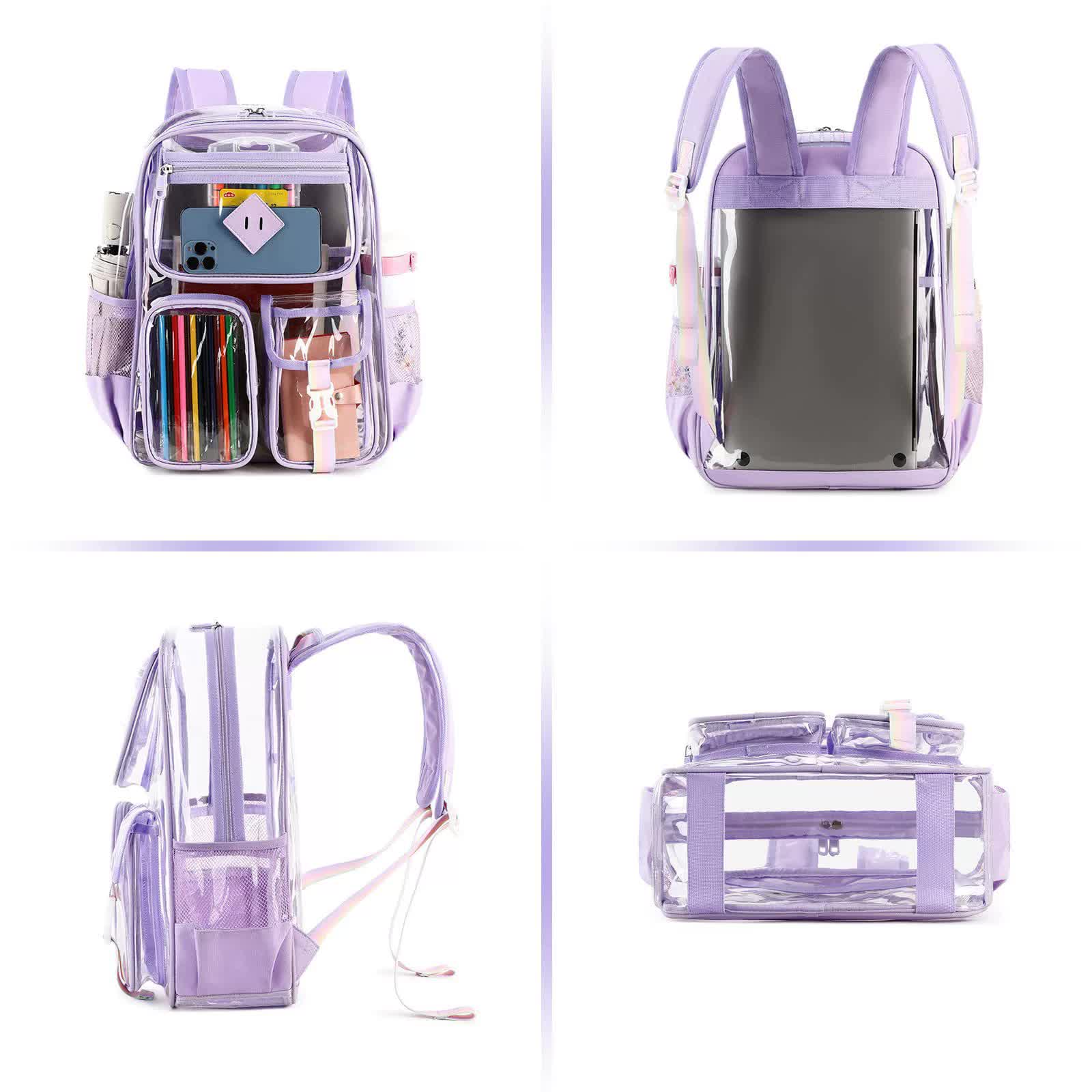 Black Clear Transparent Backpack - Stylish PVC School Bag with Multiple Pockets V888-ELOSUNG16248