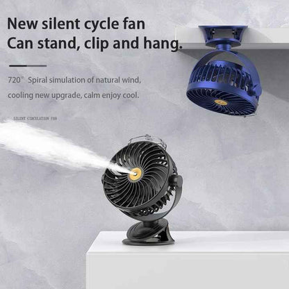 Blue Portable Clip-On Mist Fan - Rechargeable Cooling Fan with Adjustable Spray Modes V888-ELOSUNG16253