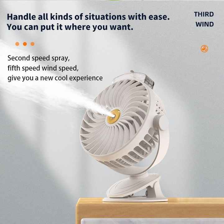 Black Portable Clip-On Mist Fan - Rechargeable Cooling Fan with Adjustable Spray Modes V888-ELOSUNG16254