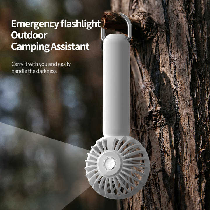 White Mini Handheld Rechargeable Fan - Portable USB-Powered Cooling with Keyring V888-ELOSUNG16255