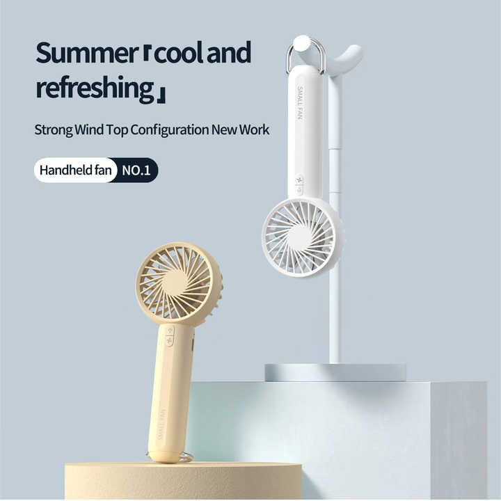 White Mini Handheld Rechargeable Fan - Portable USB-Powered Cooling with Keyring V888-ELOSUNG16255