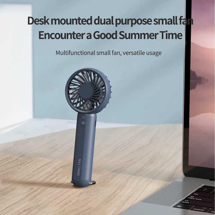 White Mini Handheld Rechargeable Fan - Portable USB-Powered Cooling with Keyring V888-ELOSUNG16255