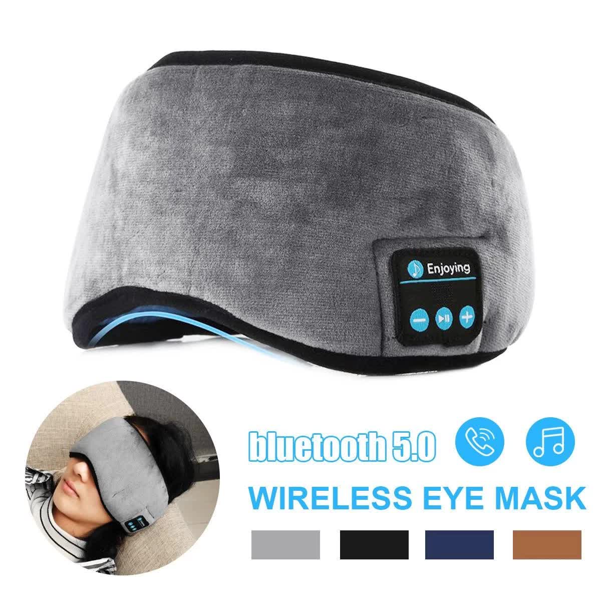 Blue Bluetooth 5.0 Wireless Sleep Eye Mask - Soft Plush Eye Cover with Built-in Speakers (13 x 16.5 x 6 cm) V888-ELOSUNG16298