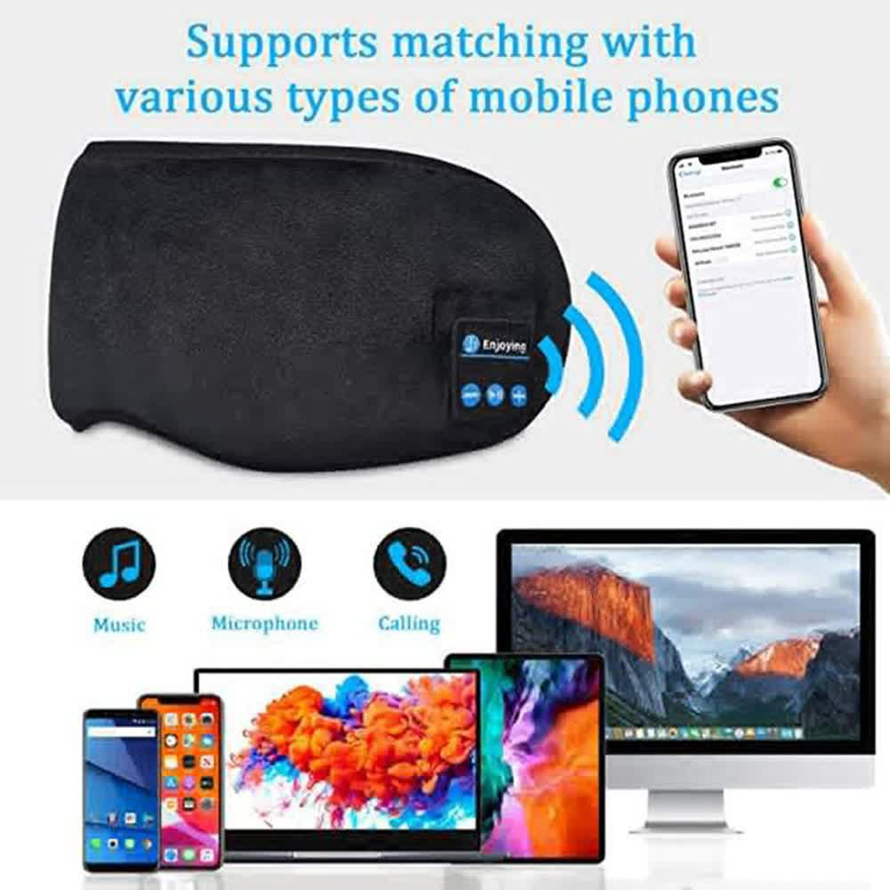Blue Bluetooth 5.0 Wireless Sleep Eye Mask - Soft Plush Eye Cover with Built-in Speakers (13 x 16.5 x 6 cm) V888-ELOSUNG16298