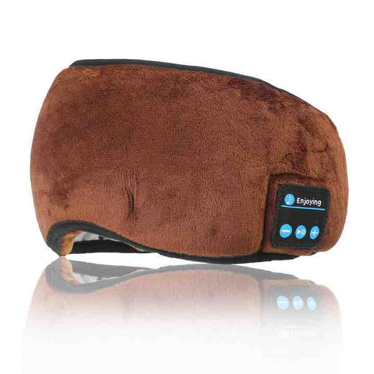 Brown Bluetooth 5.0 Wireless Sleep Eye Mask - Soft Plush Eye Cover with Built-in Speakers (13 x 16.5 x 6 cm) V888-ELOSUNG16301