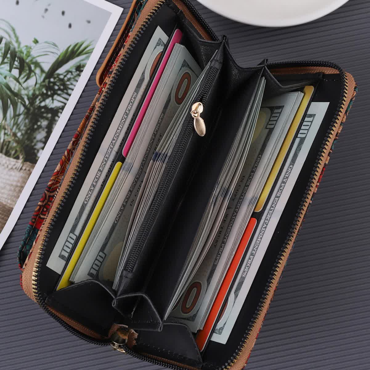 F Elegance Vintage Bohemian Style Wallet with Multi-Compartment Design - Large Capacity Zipper Clutch for V888-ELOSUNG16311