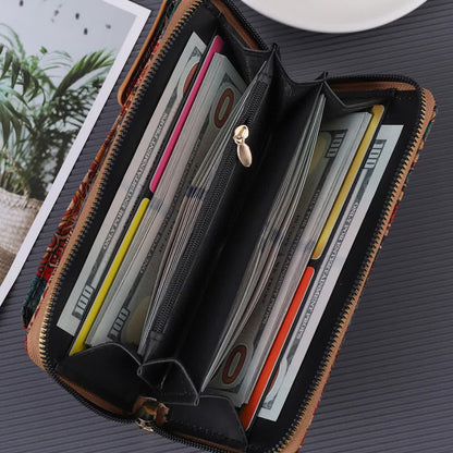 F Elegance Vintage Bohemian Style Wallet with Multi-Compartment Design - Large Capacity Zipper Clutch for V888-ELOSUNG16311