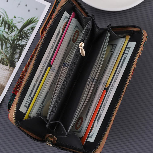 F Elegance Vintage Bohemian Style Wallet with Multi-Compartment Design - Large Capacity Zipper Clutch for V888-ELOSUNG16311