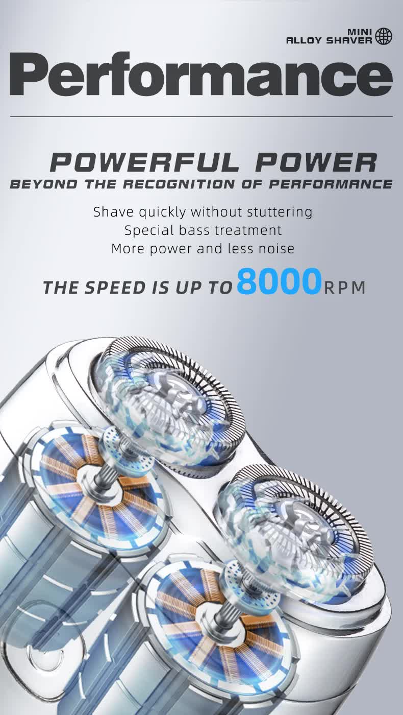 Blue Portable Twin-Head Electric Shaver - Compact Rechargeable Razor for Men V888-ELOSUNG16331