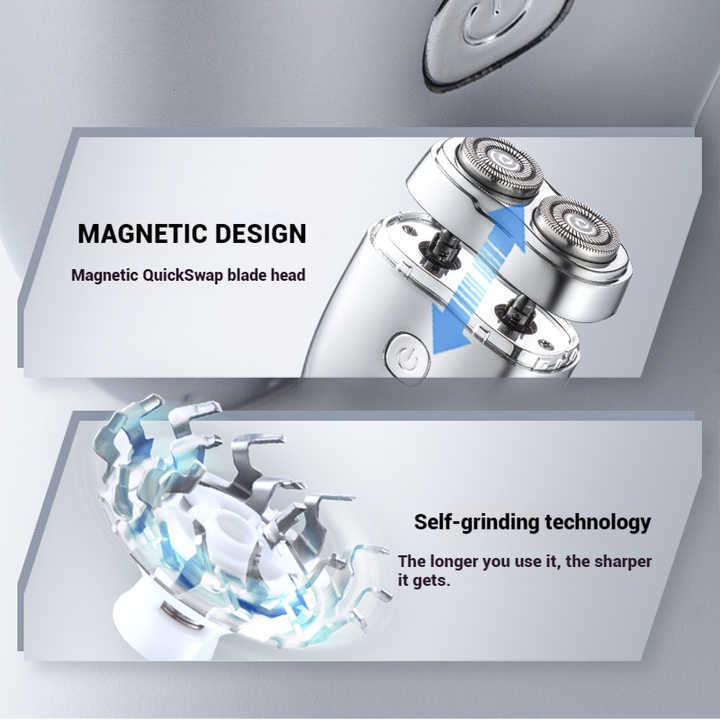 Silver Portable Twin-Head Electric Shaver - Compact Rechargeable Razor for Men V888-ELOSUNG16332
