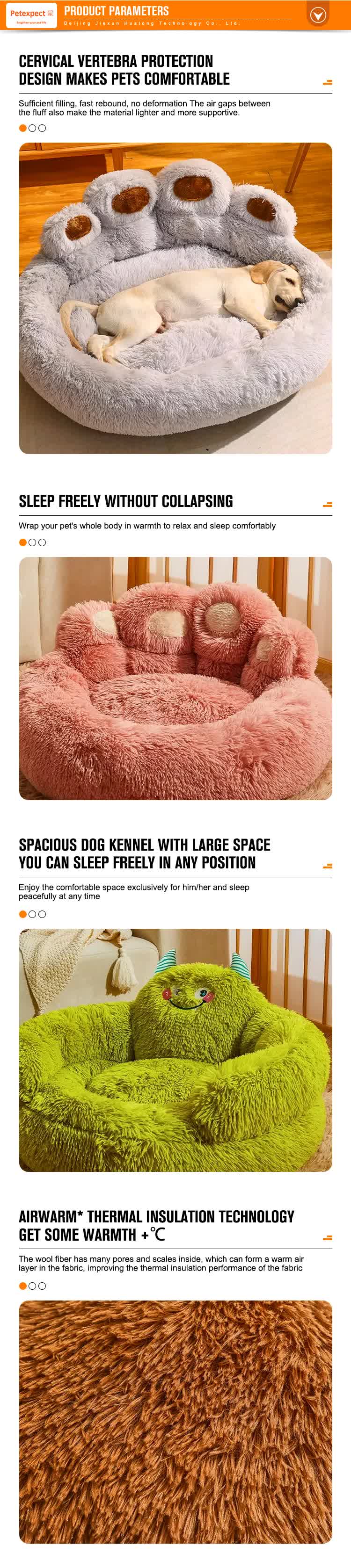 Diameter 90cm Pink Plush Dog Bed with Paw Design - Ultra Soft Round Pet Sofa for Medium to Large Dogs V888-ELOSUNG16336