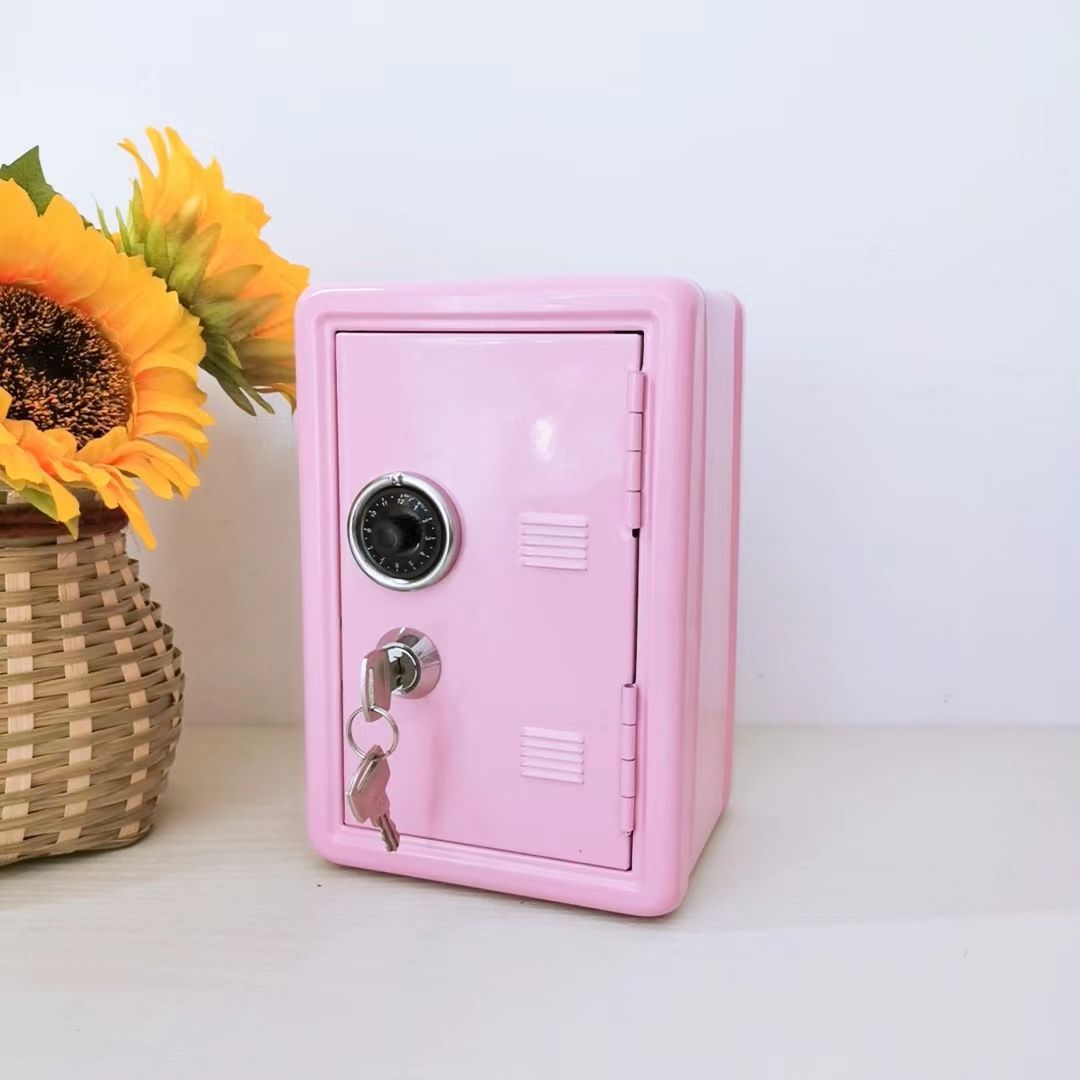 Pink Mini Metal Safe Box with Combination Lock and Key - Compact Security Storage V888-ELOSUNG16370