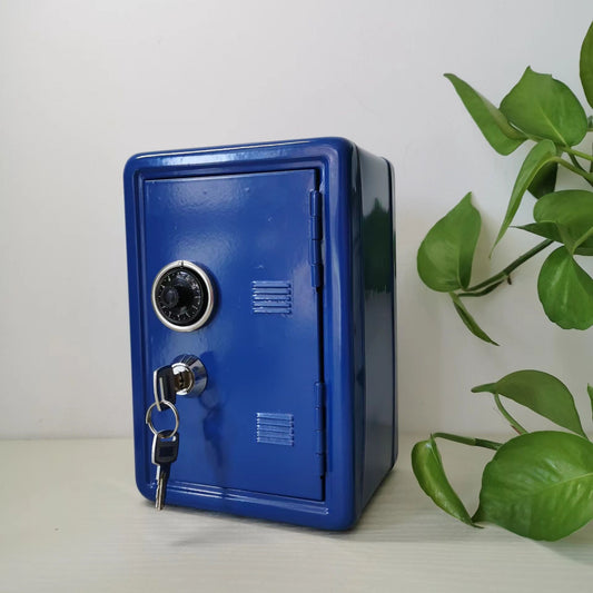 Blue Mini Metal Safe Box with Combination Lock and Key - Compact Security Storage V888-ELOSUNG16371