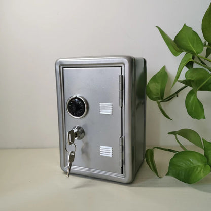 Silver Mini Metal Safe Box with Combination Lock and Key - Compact Security Storage V888-ELOSUNG16372