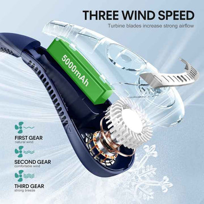 White Rechargeable 5000mAh Portable Neck Fan with 3-Speed Settings V888-ELOSUNG16421