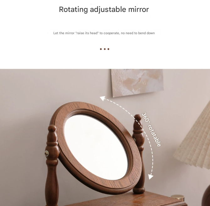 Square-shaped Wooden Tabletop Vanity Mirror, Elegant Design V888-ELOSUNG16535