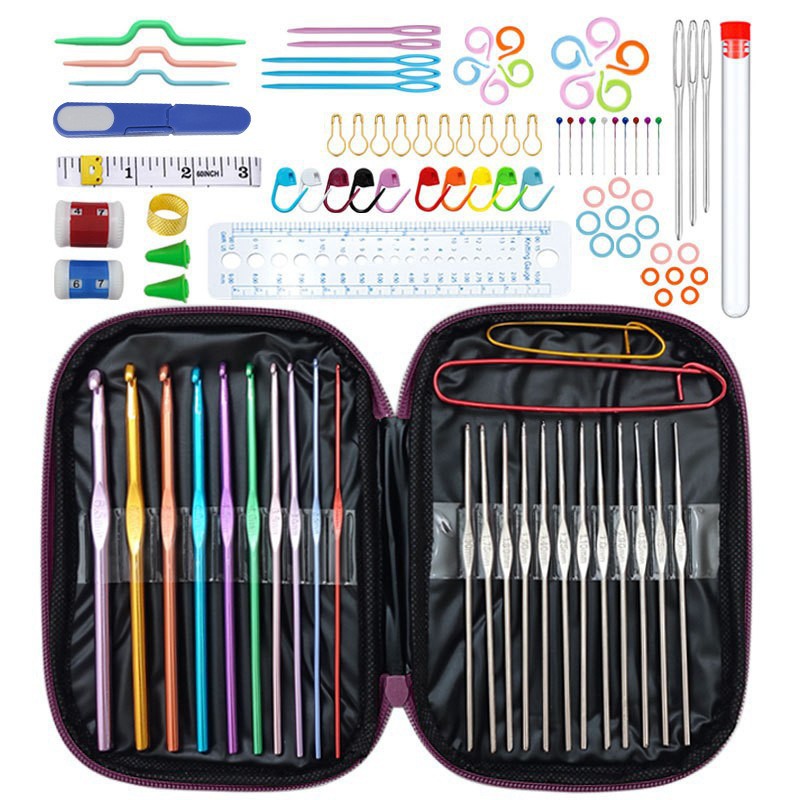 Purple 100-Piece Crochet Kit with Storage Case, for Beginners and Professionals V888-ELOSUNG16546