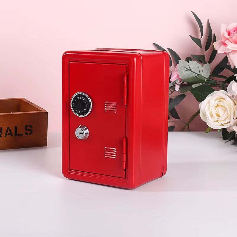 Red Mini Metal Safe Box with Combination Lock and Key - Compact Security Storage V888-ELOSUNG16580