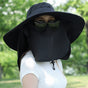 Black Wide Brim Sun Protection Hat with Face Shield - Adjustable for Ultimate UV Protection V888-ELOSUNG16593