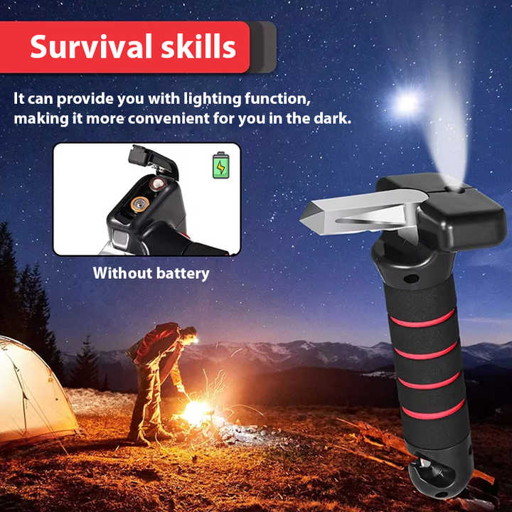 Red Emergency Car Window Breaker Tool with LED Flashlight - Compact, Safety & Multi-Purpose V888-ELOSUNG16609