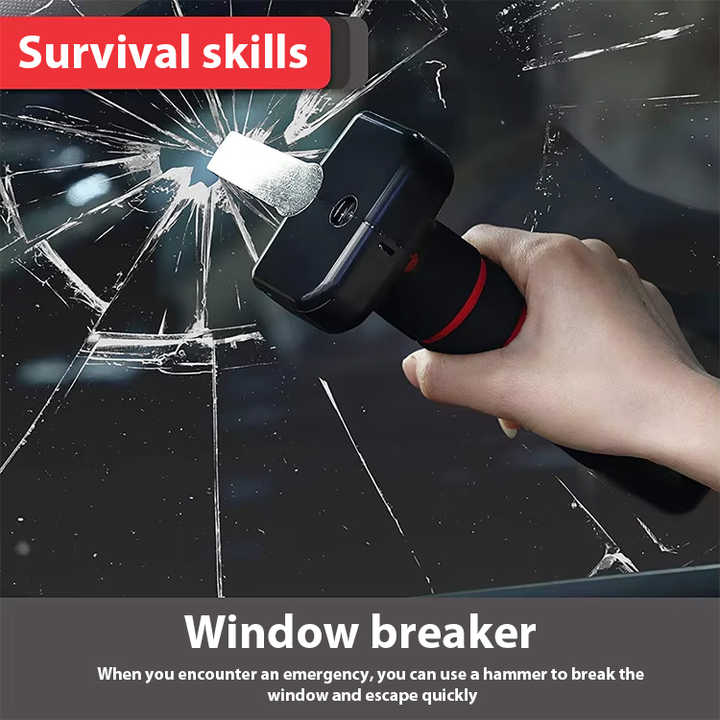 Red Emergency Car Window Breaker Tool with LED Flashlight - Compact, Safety & Multi-Purpose V888-ELOSUNG16609