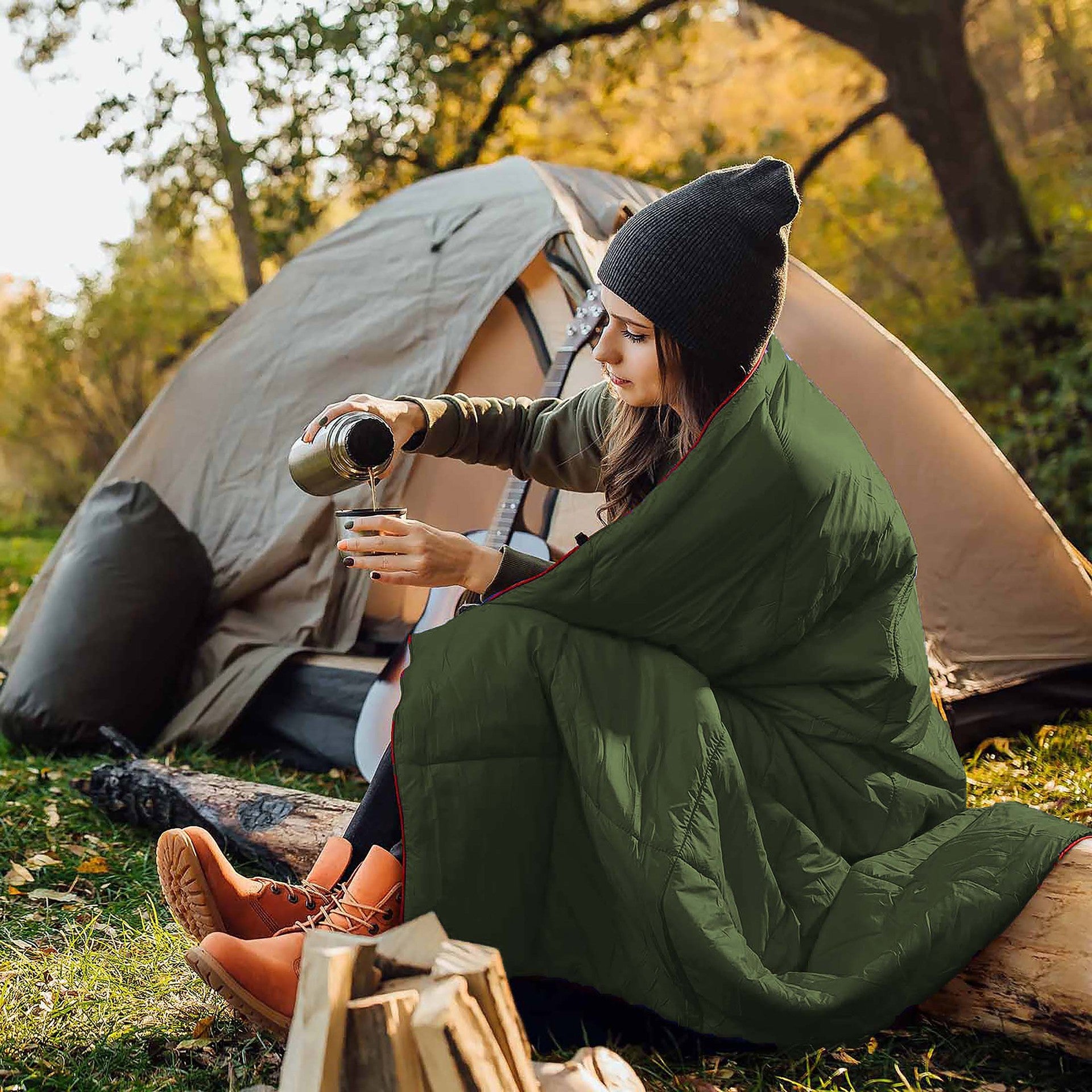 Military Green Compact Lightweight Quilted Blanket - Soft, Warm, and Portable for Outdoor Adventures V888-ELOSUNG16613