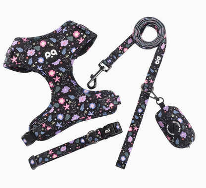 M Crushed Black Adjustable Soft Pet Harness with Leash & Poop Bag Dispenser V888-ELOSUNG16676