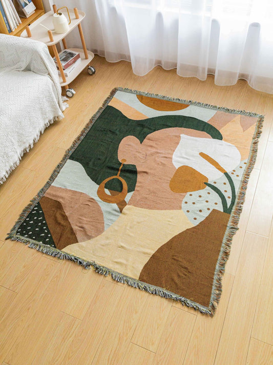 Boho Abstract Woven Blanket - 180x130cm Decorative Throw with Tassel Edges V888-ELOSUNG16735