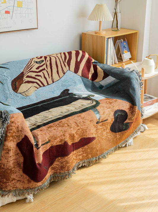 Safari-Inspired Woven Blanket - 160x130cm Artistic Tapestry Throw with Tassel Edges V888-ELOSUNG16736