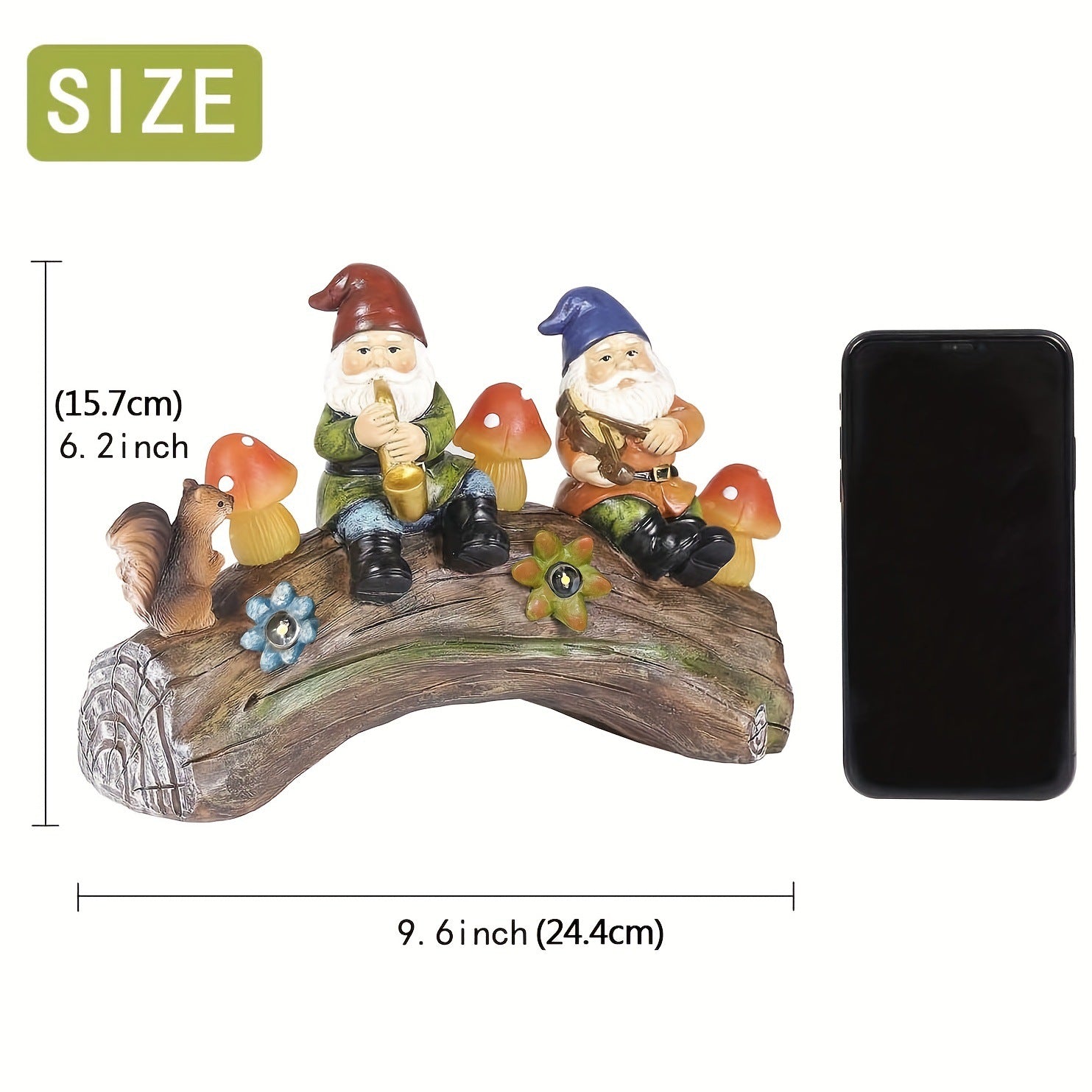 Solar-Powered Garden Gnome Statue - LED Lighted Outdoor Resin Decoration V888-ELOSUNG16739