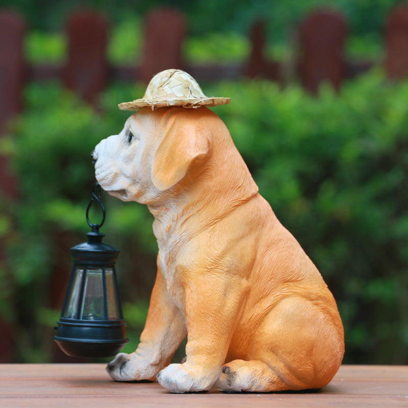 Solar-Powered Dog Statue with LED Lantern - Waterproof Outdoor Garden Light V888-ELOSUNG16740