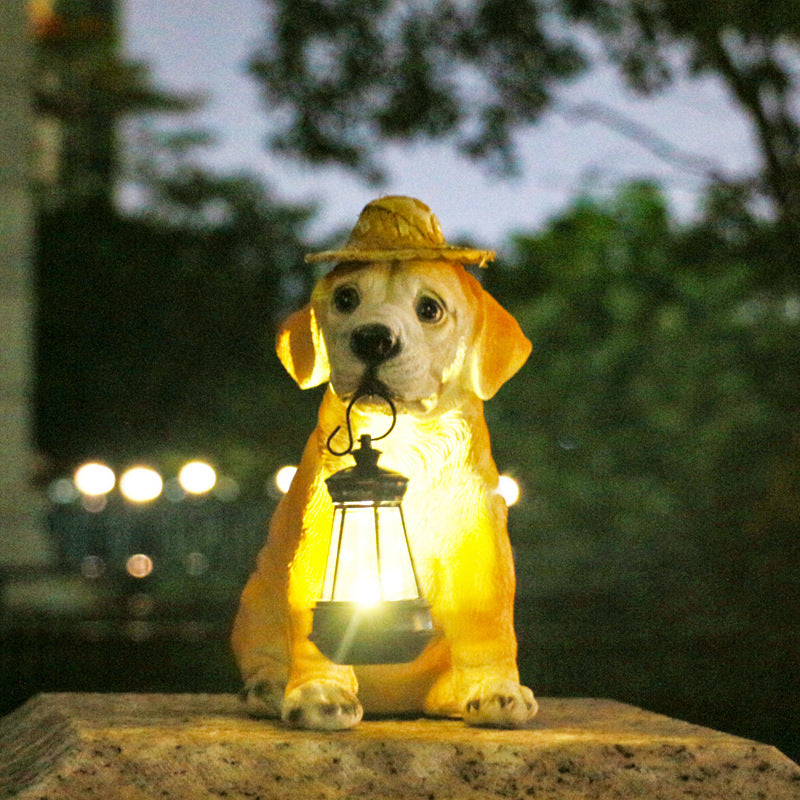 Solar-Powered Dog Statue with LED Lantern - Waterproof Outdoor Garden Light V888-ELOSUNG16740