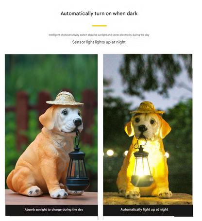 Solar-Powered Dog Statue with LED Lantern - Waterproof Outdoor Garden Light V888-ELOSUNG16740