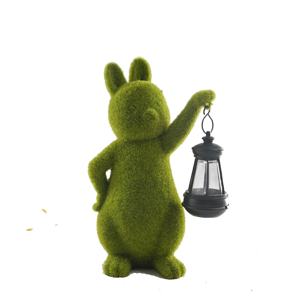 Green Solar-Powered Rabbit Statue with LED Lantern - Cute Garden & Lawn Decoration V888-ELOSUNG16744