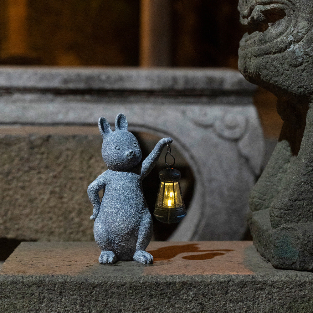 Green Solar-Powered Rabbit Statue with LED Lantern - Cute Garden & Lawn Decoration V888-ELOSUNG16744