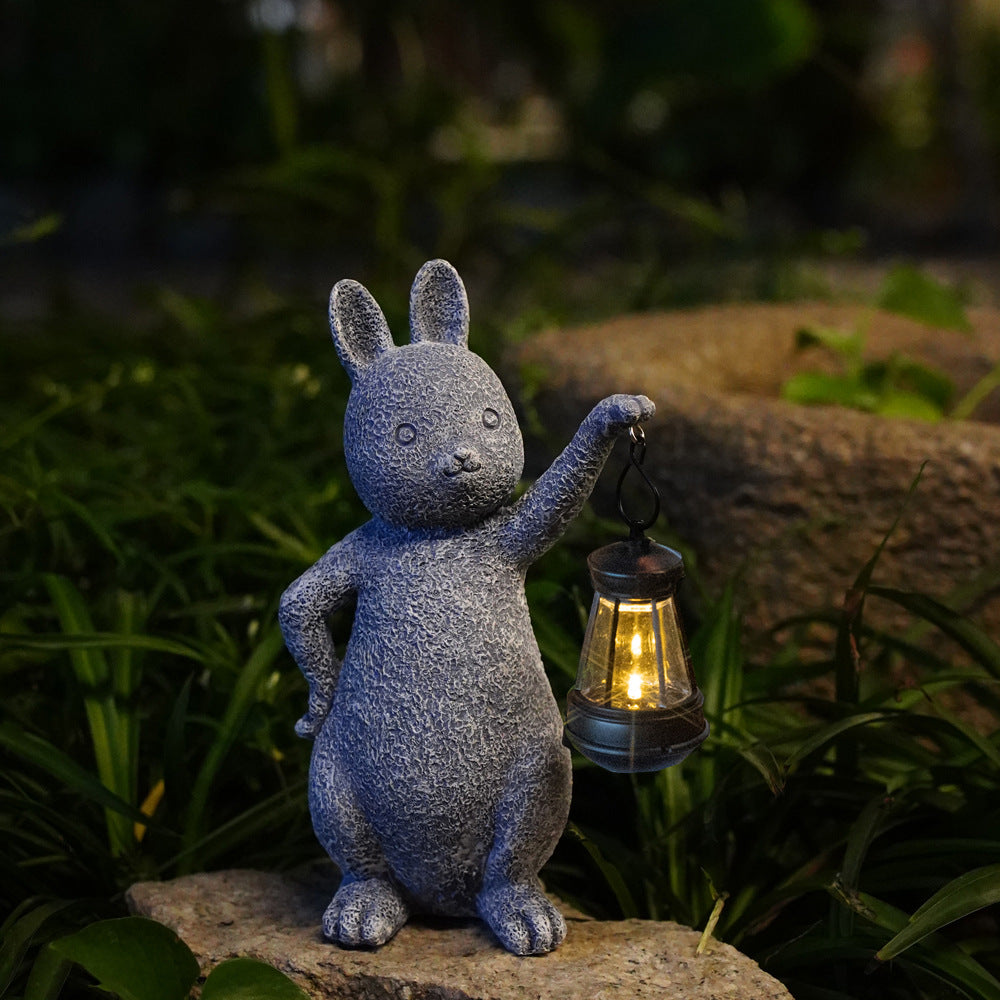 Green Solar-Powered Rabbit Statue with LED Lantern - Cute Garden & Lawn Decoration V888-ELOSUNG16744