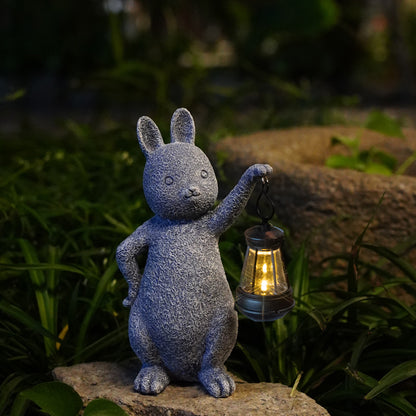 Green Solar-Powered Rabbit Statue with LED Lantern - Cute Garden & Lawn Decoration V888-ELOSUNG16744