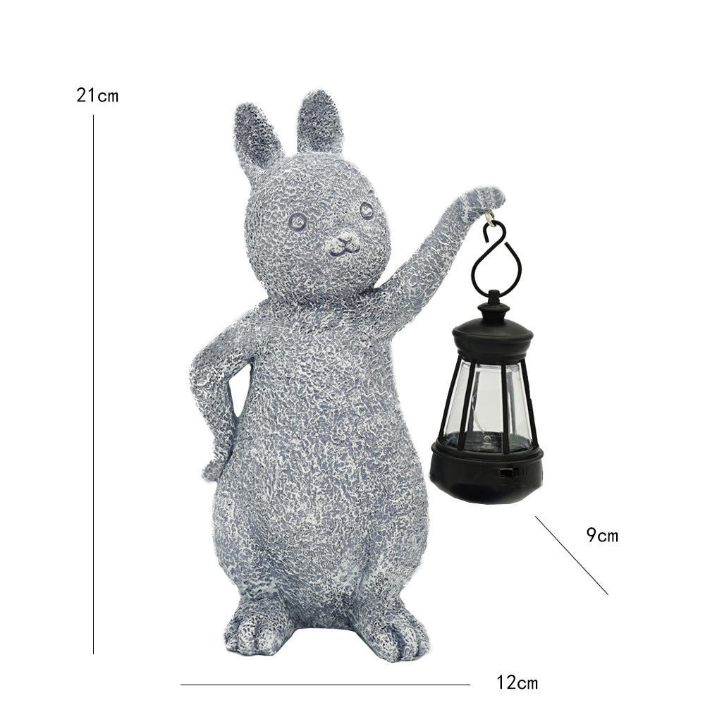 Green Solar-Powered Rabbit Statue with LED Lantern - Cute Garden & Lawn Decoration V888-ELOSUNG16744